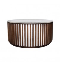 Rico Coffee Table Round Shaped Top MDF Silver Mirror Micro cement Brown Base 